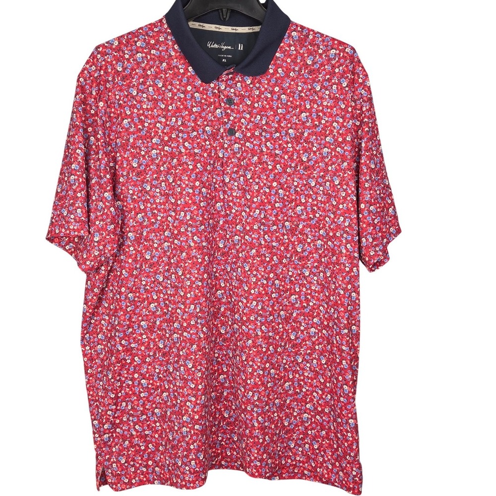 Walter Hagen Mens Golf Polo Shirt Floral Red Blue XL Performance Stretch NWOT - Picture 2 of 7
